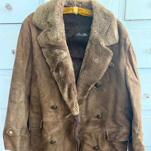 Leather Shearling-Lined Brown Suede Coat - Classic Men’s Marlboro Jacket